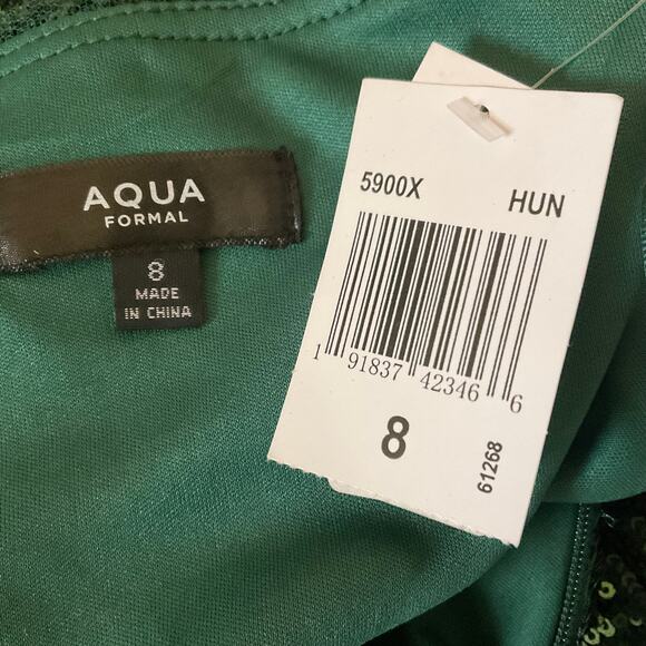 Green Sequined One Shoulder Cocktail Dress Size 8 High Low Midi Sheath by AQUA - Picture 10 of 14